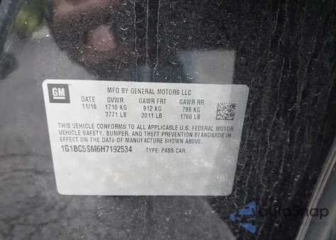 2017 Chevrolet Cruze Ls z USA, uszkodzony, nr VIN 1G1BC5SM6H7192534